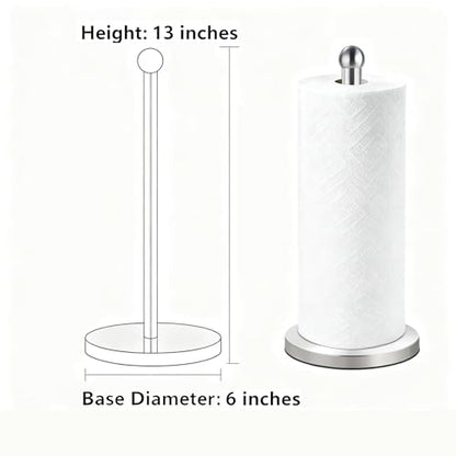 DAWNER Paper Towel Holder Countertop, Freestanding Kitchen Paper Holder Stand, One-Handed Tear, Stainless Steel, Paper Towel Dispenser with Weighted Base for Standard Towel Rolls, Brushed Nickel