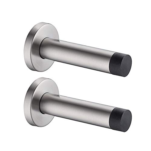 JQK Door Stopper, 304 Stainless Steel Thicken 1mm Sound Dampening Door Stop Bumper Wall Protetor 2 Pack, Brushed, DSB5-BN-P2 - color: Brushed & Black Tip, size: 2 Pack