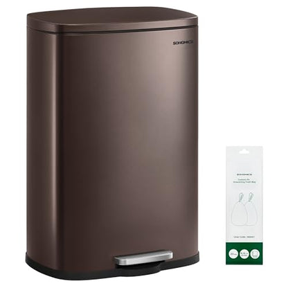 SONGMICS 20 Gallon (75 L) Trash Can, Stainless Steel, Step-On Pedal - color: Brown, size: 20 Gal.