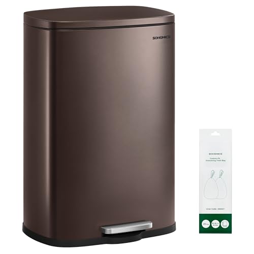 SONGMICS 20 Gallon (75 L) Trash Can, Stainless Steel, Step-On Pedal - color: Brown, size: 20 Gal.
