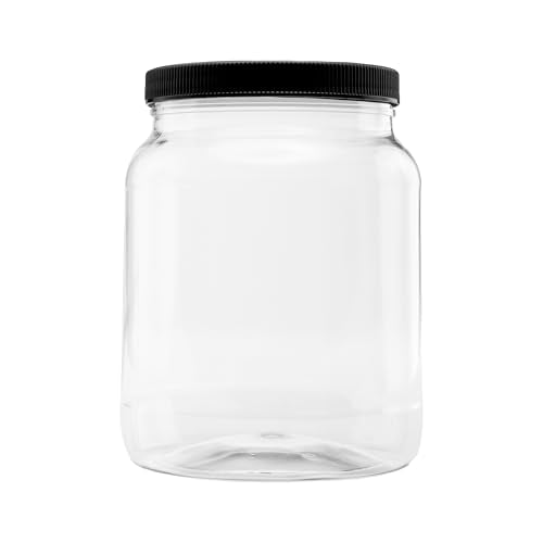 1 Pack - 64 oz (Half Gallon) Plastic Storage Jars with 110-400 Leak Proof Black Lid, Food Grade, BPA Free, Hand Wash Only (64oz, 1pk, BLK) - size: 1pk - 64oz, Black