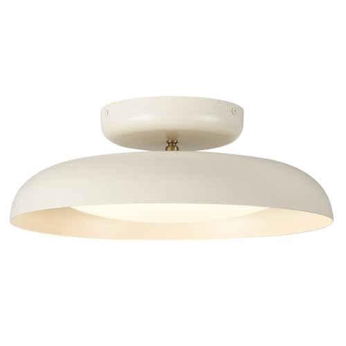 Dimmable LED Ceiling Light, Brass Accent, 15.7 inch Semi Flush Mount - color: Cream