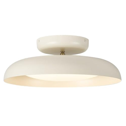 Dimmable LED Ceiling Light, Brass Accent, 15.7 inch Semi Flush Mount - color: Cream
