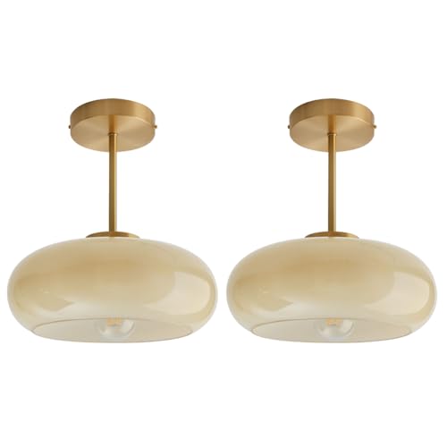 Mid Century Ceiling Light Fixtures Milk Glass Ceiling Lights Round Milk Yellow Shade Gold Brass Semi Flush Mount Ceiling Light Globe Glass Ceiling Lamp for Hallway Dining Room Kitchen - color: Milk Yellow 2