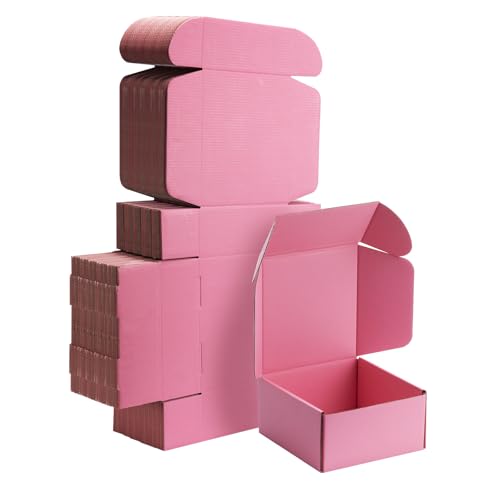 6x6x3 inch Pink Shipping Boxes for Small Business- Set of 25 - color: Pink, size: 6x6x3