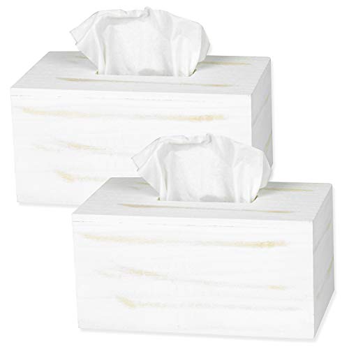 Ilyapa Rustic Wood Tissue Box Cover, Rectangular - White, 2 Pack, Farmhouse - color: Rustic White, size: 10"x6" Rectangle 2 Pack
