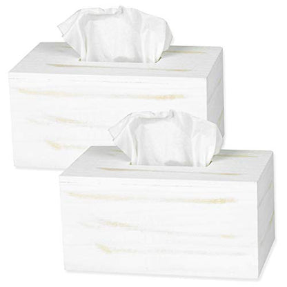 Ilyapa Rustic Wood Tissue Box Cover, Rectangular - White, 2 Pack, Farmhouse - color: Rustic White, size: 10"x6" Rectangle 2 Pack