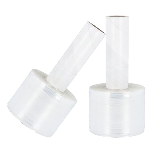 PSBM Mini Stretch Wrap with Extended Core Handles, 18 Rolls 3 Inch x 1000 Feet 80 Gauge Heavy Duty Clear Plastic Wrap Industrial Strength Shrink Film for Moving, Packing & Shipping - size: 3" x 1000 Feet, style: 18 Pack