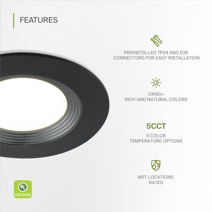 ASD 6 Pack Black Retrofit LED Recessed Lighting 6 Inch - 12W 2700K-5000K 1009LM Can Lights for Ceiling 6 Inch, Dimmable Black Recessed Lights, Baffle Trim Wet Rated Wafer Lights, UL - color: Black Baffle, size: 6 Pack