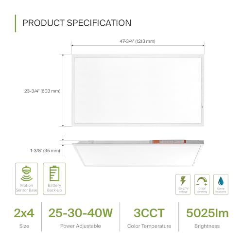 ASD 2x4 LED Flat Panel Light, Emergency Battery Backup UL DLC 2 Pack - color: 2x4 Sensor Base, size: 2 Pack