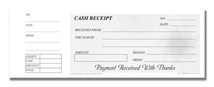 Cherry Cash Receipt Book - Check Book Style with Convenient Stub for Reference (8.26 x 2.91 Inches) 50 pages