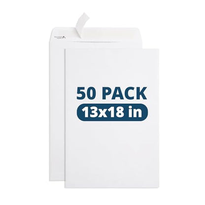Blue Summit 50 Large Mailing Envelopes, White 13 x 17.7 Envelopes, Self Seal Catalog, Security Tinted for Mailing - size: 13 x 17.7