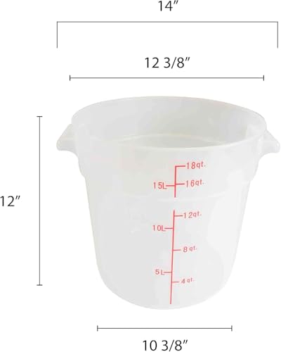 TrueCraftware- 18 Quart Round Food Storage Container Translucent Polypropylene- Commercial Reusable Food Container Canister with Measurement Markings for Meal Prep Pantry Kitchen - color: 18 Quart