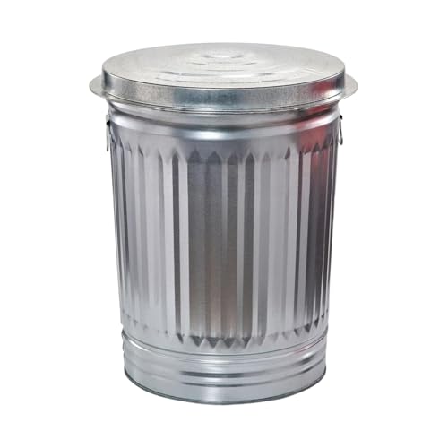31 Gallon Metal Trash Can with Lid, Galvanized Steel Garbage Bin