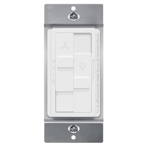 TOPGREENER Ceiling Fan Control and Light Dimmer Switch, 3-Speed, White - color: White, size: Dimmer Switch with Fan