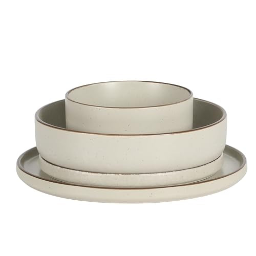 Gibson Elite Gelston Stoneware Matte Reactive Glaze 16 Piece (Service for 4) Plates and Bowl Dinnerware Set - Cream - color: Cream White (Gelston)