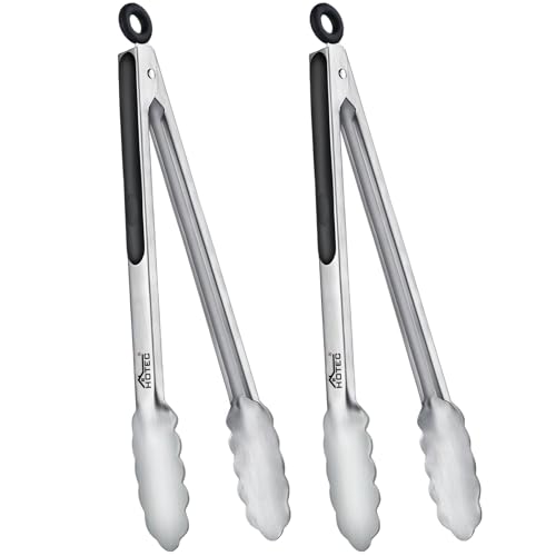 Hotec Tongs for Cooking Premium Stainless Steel Kitchen Tongs Set of 2-12" - size: 12 inch, 2pack