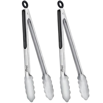 Hotec Tongs for Cooking Premium Stainless Steel Kitchen Tongs Set of 2-12" - size: 12 inch, 2pack