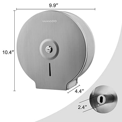 Commercial Jumbo Toilet Paper Dispenser, Wall Mount Stainless Steel 9 Inch Roll Toilet Paper Holder Bath Tissue Dispenser Lock Key (Brushed) - color: Brushed