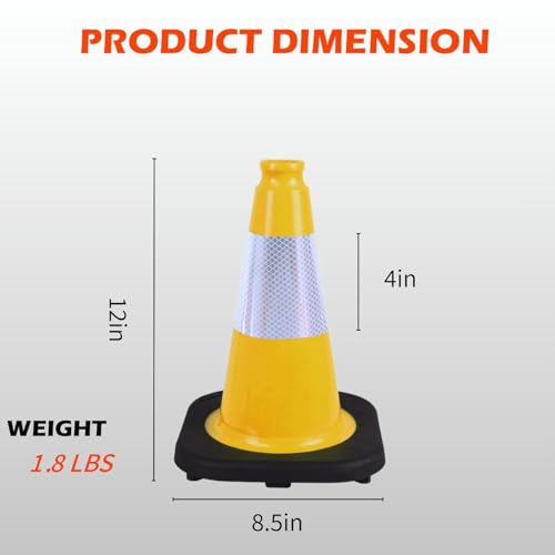 6 Pack 12 Inch Yellow Reflective Traffic Cones, Black Base Safety Markers for Warehouse Aisles, Driveways and Indoor Safety Training (6, Yellow, 12 Inch) - color: Yellow, size: 12 Inch