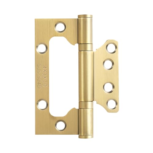 VOLUKA 6 Pack Non-Mortise Door Hinges - Easy to Install, 4" × 3" Stainless Steel Door Hinges - Smooth Movement and Heavy Duty, Golden - color: Gold