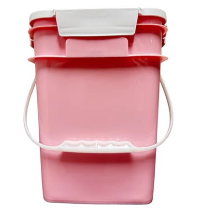 House Naturals 4 Gallon Square Food Grade Bucket Pail with Plastic Handles and Lid (Pack of 3) Made in USA containers (Pink - White lids) - color: Pink - White Lids