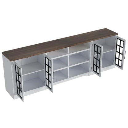 Bobve Farmhouse TV Stand for TVs up to 100", Modern Entertainment Center with 2 Cabinets and 3-Tier Open Shelves, Rustic TV Console for Living Room, Bedroom, White+Black - color: White+black