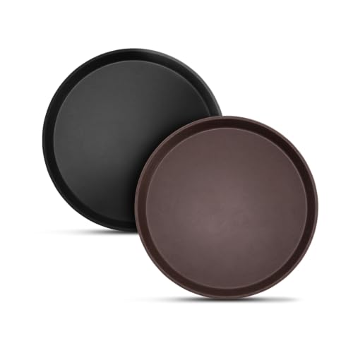 2 Pack 14" Commercial Non-Slip Round Serving Trays, NSF, Black&Brown - color: Black & Brown, size: 14"