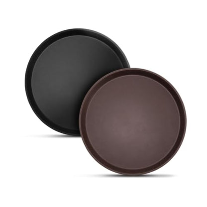 2 Pack 14" Commercial Non-Slip Round Serving Trays, NSF, Black&Brown - color: Black & Brown, size: 14"