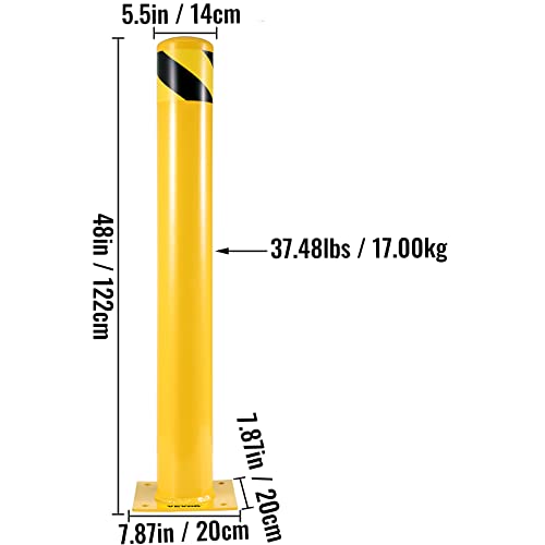 Happybuy Safety Bollard, 48" Steel Bollard Post, 5.5" Diameter, Yellow Powder-Coated Steel, Includes 8 Anchor Bolts, Ideal for Traffic-Sensitive Areas