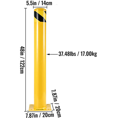 Happybuy Safety Bollard, 48" Steel Bollard Post, 5.5" Diameter, Yellow Powder-Coated Steel, Includes 8 Anchor Bolts, Ideal for Traffic-Sensitive Areas