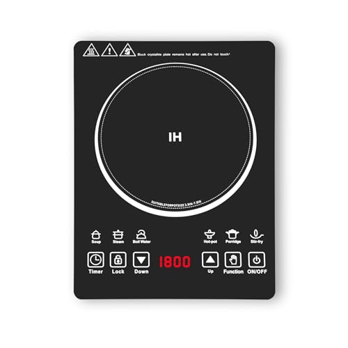 Single Burner Induction Cooktop,Hot Plate with 6 Cooking Modes, portable cooktop with LCD touch control,9 Levels &3H Timer,1800W 110V Portable induction Cooktop - size: single burner induction cooktop