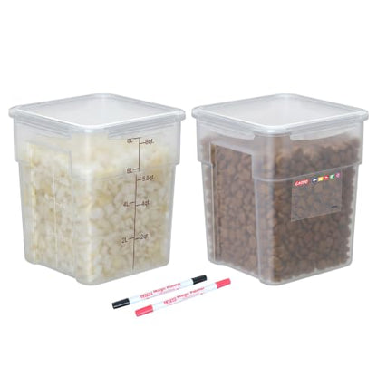 2 Pack 8 QT BPA-Free Translucent Polypropylene Commercial Food Storage Containers, Airtight Lids, Stackable Ingredient Storage for Flour, Sugar & Prep, 2 Markers Included - size: 2 X 8.0(QT)