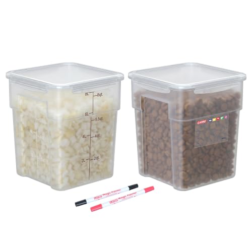 2 Pack 8 QT BPA-Free Translucent Polypropylene Commercial Food Storage Containers, Airtight Lids, Stackable Ingredient Storage for Flour, Sugar & Prep, 2 Markers Included - size: 2 X 8.0(QT)