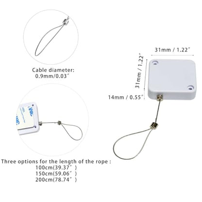 Retractable Cable Lock with Double-Sided Adhesive ABS Remote Control Security Lock for Phone,TV, 304 Stainless Steel, White, 5 ft (1.5 m), 4Set (White, 1.5M) - color: White, size: 1.5M