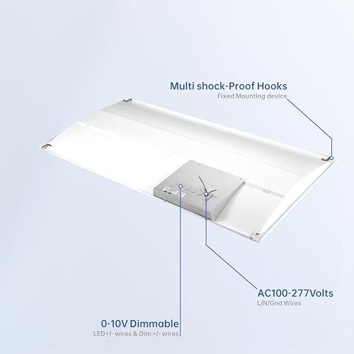 2x4 FT Center Basket LED Troffer Panel Light, 30/40/50/60/72W, 5 Color Options 3000K | 3500K|4000K | 5000K|6500K, Dimmable Drop Ceiling Lights, 9000 Lumens, Damp Rated, 120-277V, Premium (4 Pack)