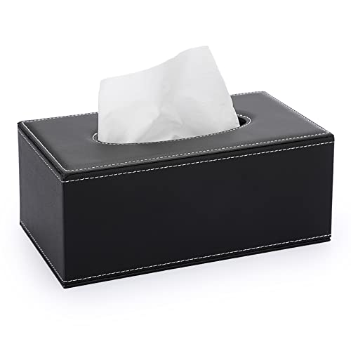 Sumnacon Tissue Box Cover Rectangle,Magnetic Bottom,PU Tissue Box Holder,M - color: Black, size: Medium