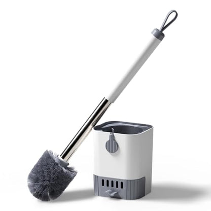 Toilet Brush and Holder Set, Wall Mounted Toilet Bowl Brush and Holder, Hard Bristle Toilet Scrubber with Drip Tray, Rim Cleaning Side Groove, Quick Rinse & Fast Drying