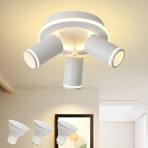 LED 3 Light Track Lighting Kit, White Round Ceiling Spot Lighting Fixture - color: White, size: 3 Light Round