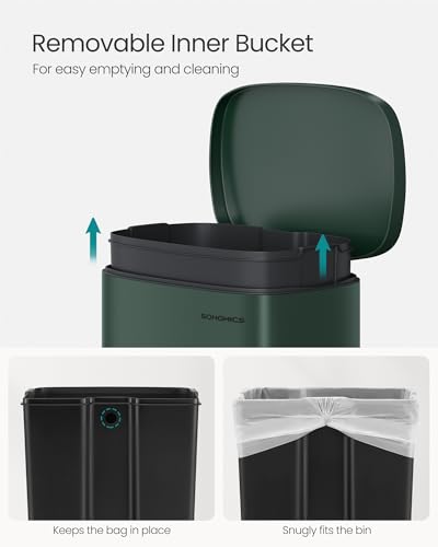 SONGMICS 13 Gallon (50 L) Trash Can, Stainless Steel, Step-On Pedal - color: Retro Green, size: 13 Gal.