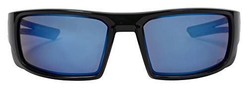 X Power ANSI Z87+ Safety Sunglasses Impact Resistant Polycarbonate Lens & Double Injection Frame - color: 002 Black & Blue Frame / Blue Mirror Lens