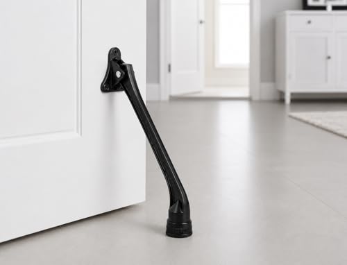 HOME&I 7" Kick Down Door Stopper, Extended Reach Zinc Alloy Door Stop with Leaf Spring & Non-Slip Saw-Tooth Rubber Foot, Screw Mount Door Holder for Wood, Tile, Carpet & Concrete Floors - color: Black, size: 7 Inch x 2 Pack
