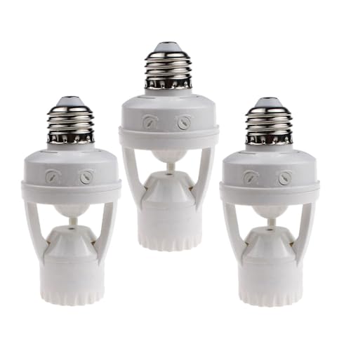 LPHUMEX 3pcs Motion Sensor Light Sockets, E26/E27 Screw in Motion Sensor Sockets for Existing Lights, Dusk and Dawn Auto Lights Motion Detector Indoor for Front Door Porch Garage Closet