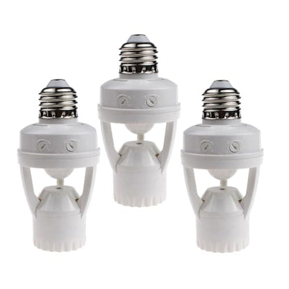 LPHUMEX 3pcs Motion Sensor Light Sockets, E26/E27 Screw in Motion Sensor Sockets for Existing Lights, Dusk and Dawn Auto Lights Motion Detector Indoor for Front Door Porch Garage Closet