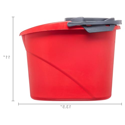 Quick Wring Hands-Free Mop Bucket 2.5 Gallon Red, Mop Bucket with Built-in Wringer for Home Hardwood Laminate Tile Floor Cleaning
