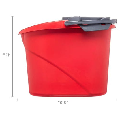 Quick Wring Hands-Free Mop Bucket 2.5 Gallon Red, Mop Bucket with Built-in Wringer for Home Hardwood Laminate Tile Floor Cleaning