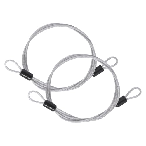 Cable Lock Double Loops 3.3Ft Long Silver Security Cables, Bike Locks Cables 2.5mm Braided Steel Coated Safety Cable Wire Rope for Luggage, Outdoor, Clothesline (2 Pack) - color: Silver, size: 3.3Ft (2 Pack)