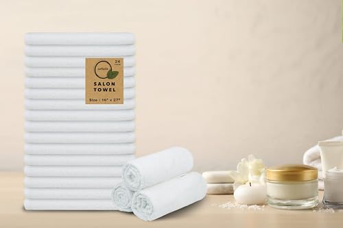 Salon Towels – Pack of 24 (16"x27") 100% Cotton Ring Spun – Ultra Soft, Highly Absorbent Hand Towels – Bulk for Spa, Gym & Salon (White, Salon Towels – Pack of 24 (16"x27") - color: White