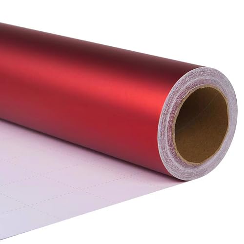 ZINTBIAL Metallic Red Wrapping Paper Roll with Cut Lines - Solid Red Holiday Gift Wrap for Graduation, Christmas, Birthdays, Baby Shower, Wedding - 17.5 in x 33 ft (48 sq. ft), Easy to Cut - color: Metallic-Red