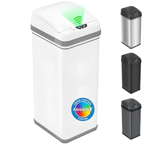 iTouchless 13 Gallon Sensor Kitchen Trash Can with Pet Lock & Odor Filter, Patented 50L Automatic Touchless Garbage Bin with Lid Sleek Rectangular Premium Wastebasket for Modern & Farmhouse Home White - color: Matte White 13 Gal Sensor